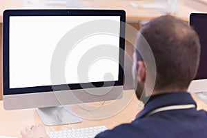 Programming. Man Working On Computer In IT Office, Sitting At Desk Writing Codes. Programmer Typing Data Code, Working On Project