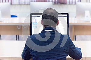 Programming. Man Working On Computer In IT Office, Sitting At Desk Writing Codes. Programmer Typing Data Code, Working On Project