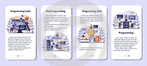 Programming mobile application banner set. Idea of working