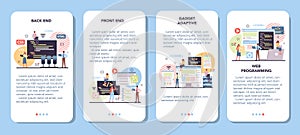 Programming mobile application banner set. Idea of working on the computer,