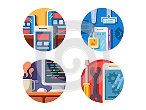 Programming mobile application icons set