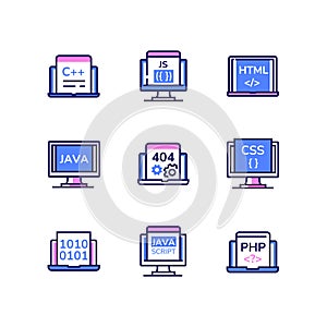 Programming - modern line design style icons set