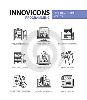 Programming - modern vector line design icons set.