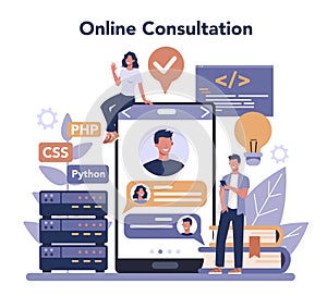 Programming online service or platform. Coding, testing and writing