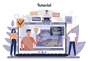 Programming online service or platform. Coding, testing and writing