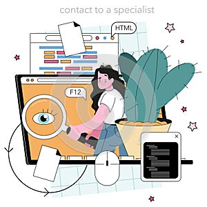 Programming online service or platform. Idea of coding, testing