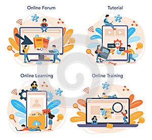Programming online service or platform set. Idea of working