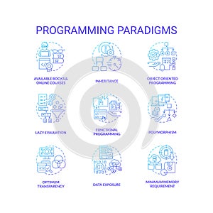 Programming paradigms blue gradient concept icons set