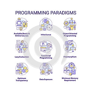 Programming paradigms concept icons set