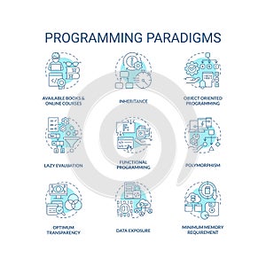 Programming paradigms turquoise concept icons set photo