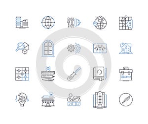 Programming Principles line icons collection. Abstraction, Algorithm, Bug, Code, Compiler, Conditionals, Debugging