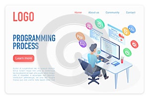 Programming process landing page isometric vector template