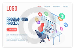 Programming process landing page isometric vector template