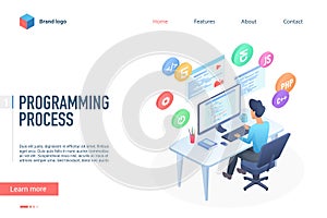 Programming process landing page vector template