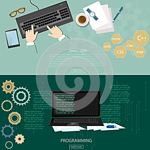 Programming process man writing programming code