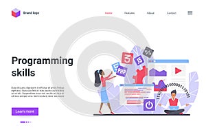 Programming skills landing page, programmer training course, coursework technology photo
