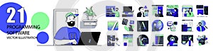 Programming software concept with character situations collection