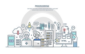 Programming. Software development in high-level languages and coding.