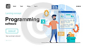 Programming software web concept. Developer creates interface