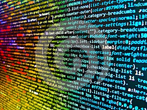 Programming source code abstract screen of software developer. Programming code abstract background screen of software. Monitor