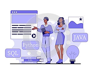 Programming teamwork concept illustration. Vector illustration