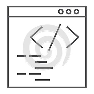 Programming thin line icon, website and development, browser sign, vector graphics, a linear pattern