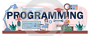 Programming typographic header. Students learn computer science
