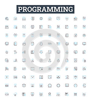 Programming vector line icons set. Programming, coding, scripting, coding language, algorithm, debugging, software