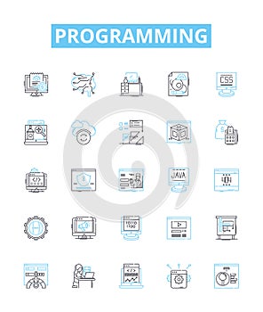 Programming vector line icons set. Programming, coding, scripting, coding language, algorithm, debugging, software