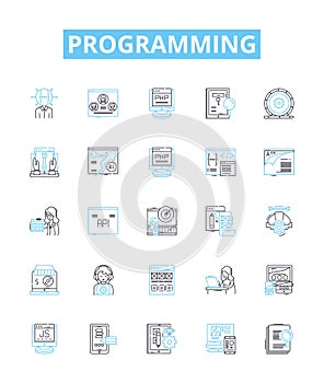 Programming vector line icons set. Programming, coding, scripting, coding language, algorithm, debugging, software