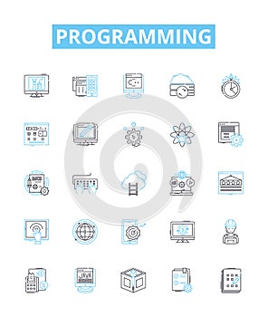 Programming vector line icons set. Programming, coding, scripting, coding language, algorithm, debugging, software