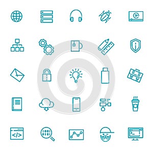 Programming vector outline icons set. Technology