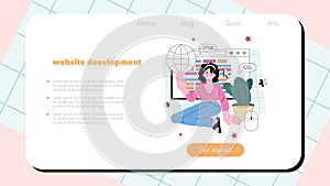 Programming web banner or landing page. Idea of coding, testing
