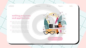 Programming web banner or landing page. Idea of coding, testing