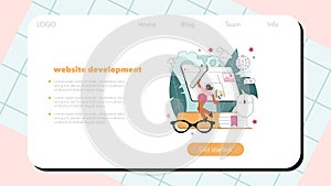 Programming web banner or landing page. Idea of coding, testing