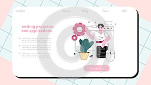 Programming web banner or landing page. Idea of coding, testing