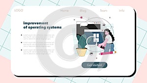 Programming web banner or landing page. Idea of coding, testing