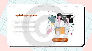 Programming web banner or landing page. Idea of coding, testing