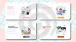 Programming web banner or landing page set. Coding, testing