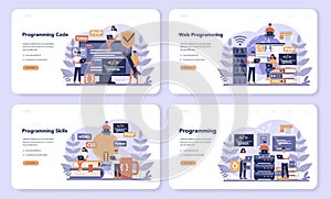 Programming web banner or landing page set. Idea of working