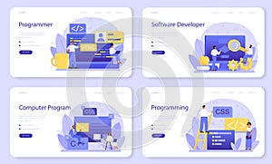 Programming web banner or landing page set. Idea of working