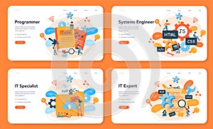 Programming web banner or landing page set. Idea of working