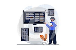 Programming web concept with character scene. Vector illustration
