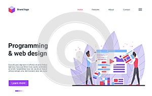 Programming web design landing page, programmer designer people create website content