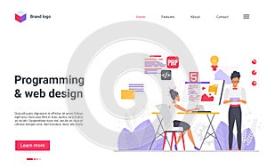 Programming web design landing page, programmer developers work, create modern program