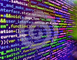 Programming, webdesign HTML printed code. Shallow depth of field, selective focus effect. Abstract computer script  code. HTML