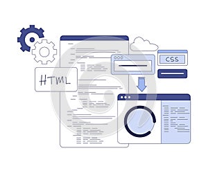 Programming Window Script and Code as Web and Application Development Vector Illustration