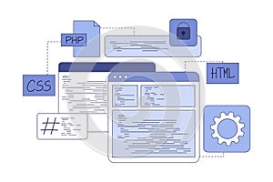 Programming Window Script and Code as Web and Application Development Vector Illustration