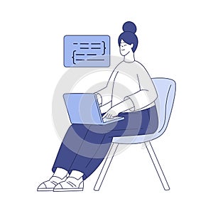 Programming with Woman Character Working on Web Application Development Vector Illustration