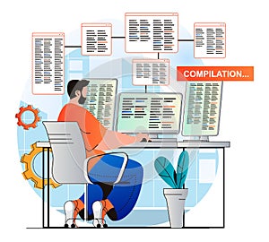 Programming working concept in modern flat design.